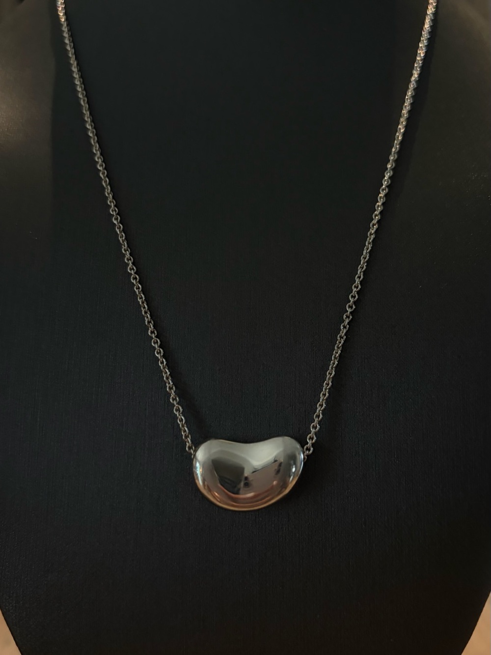 Authentic Tiffany & Co. Elsa Peretti Sterling Silver Bean Necklace (18mm, 18”)